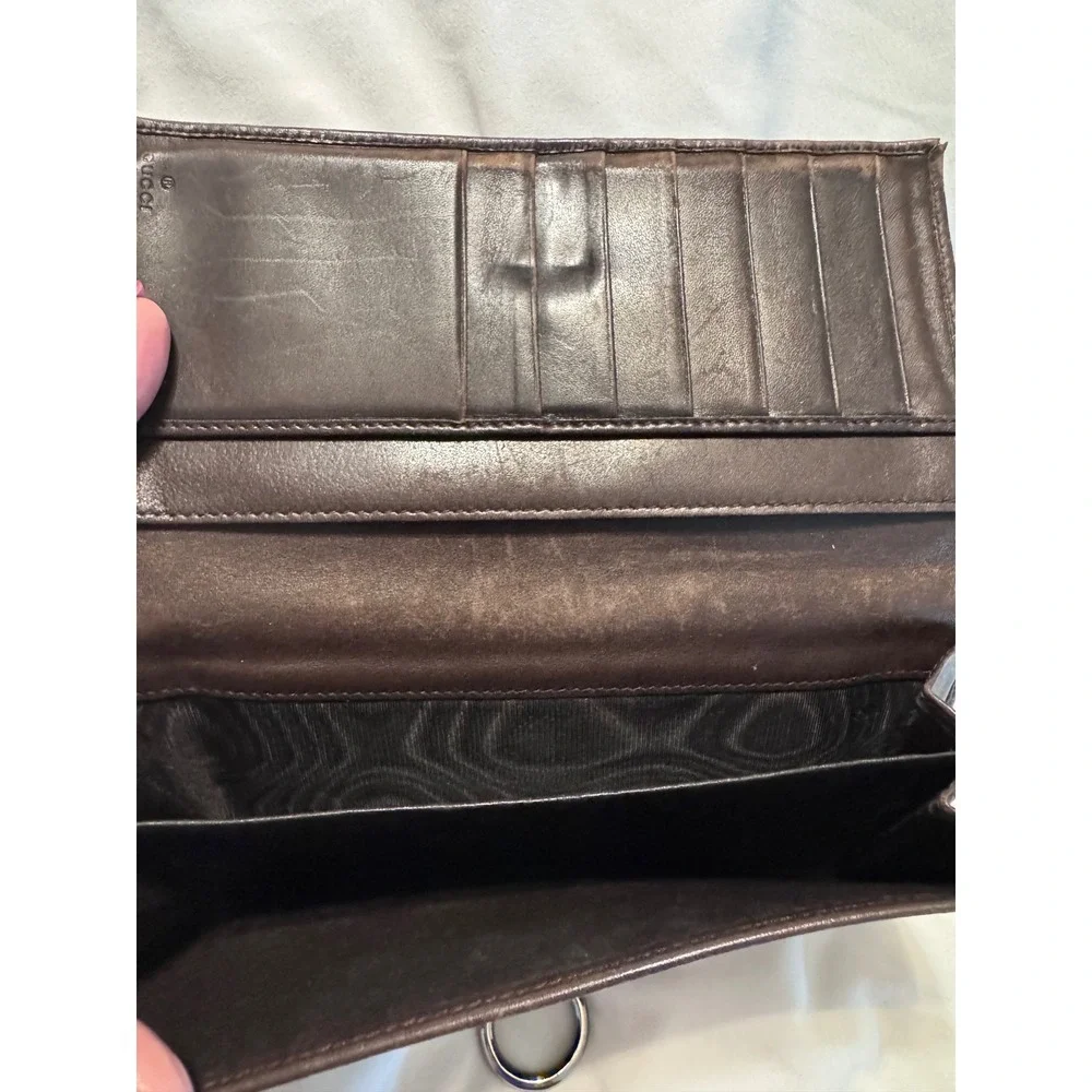 Gucci Vintage GG Monogram Horsebit Long Wallet Brown Canvas Leather Trim - Picture 6 of 8